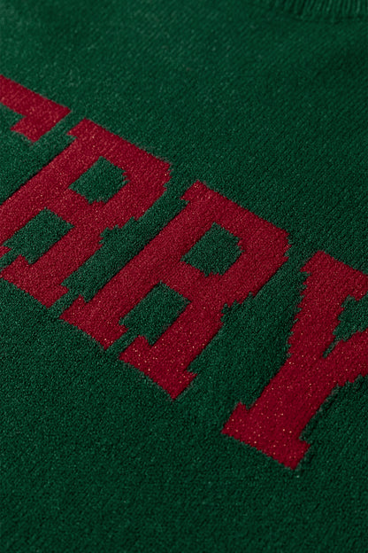 Blackish Green MERRY Letter Pattern Christmas Raglan Sleeve Sweater