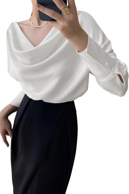 Cowl Neck Long Sleeve Elegant Blouse - L & M Kee, LLC