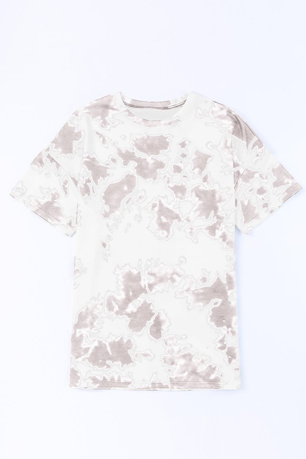 White Tie-dye Round Neck Short Sleeve Top - L & M Kee, LLC