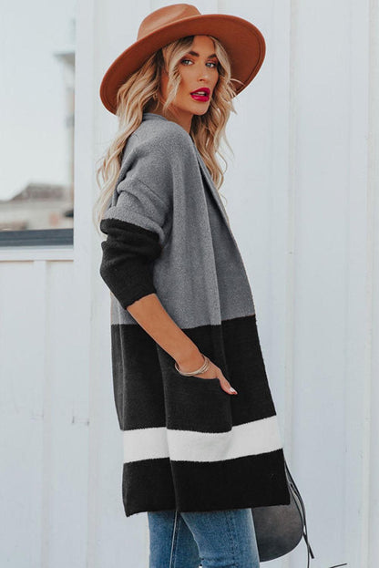 Gray Gingerbread Latte Colorblock Pocketed Cardigan - L & M Kee, LLC