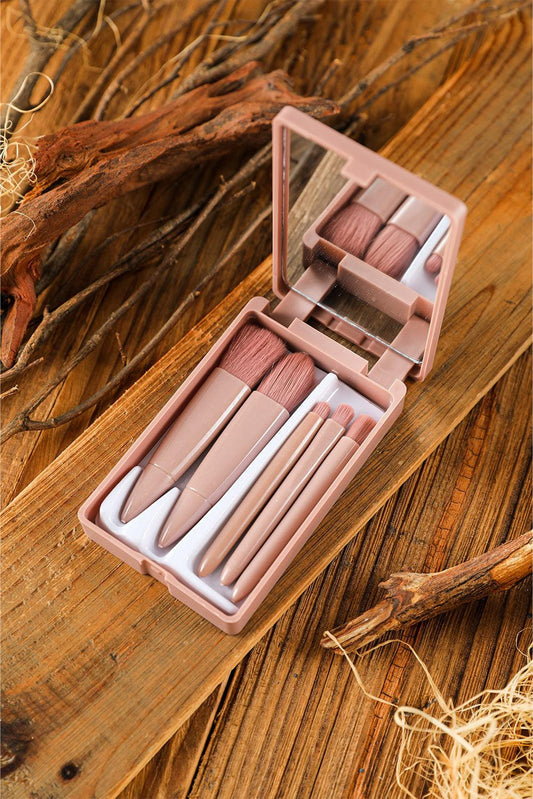 Pink 5pcs Makeup Brush Set Portable Case with Mirror - L & M Kee, LLC