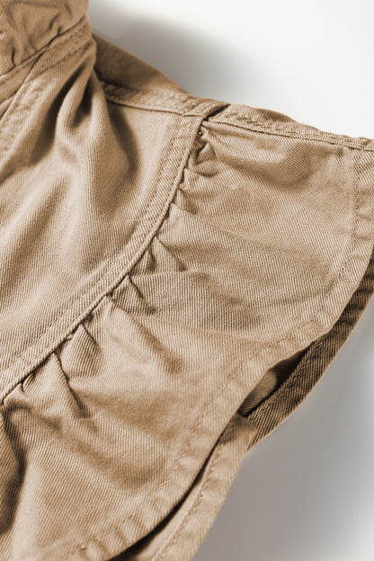 Pale Khaki Ruffled Patchwork Denim Jacket Vest