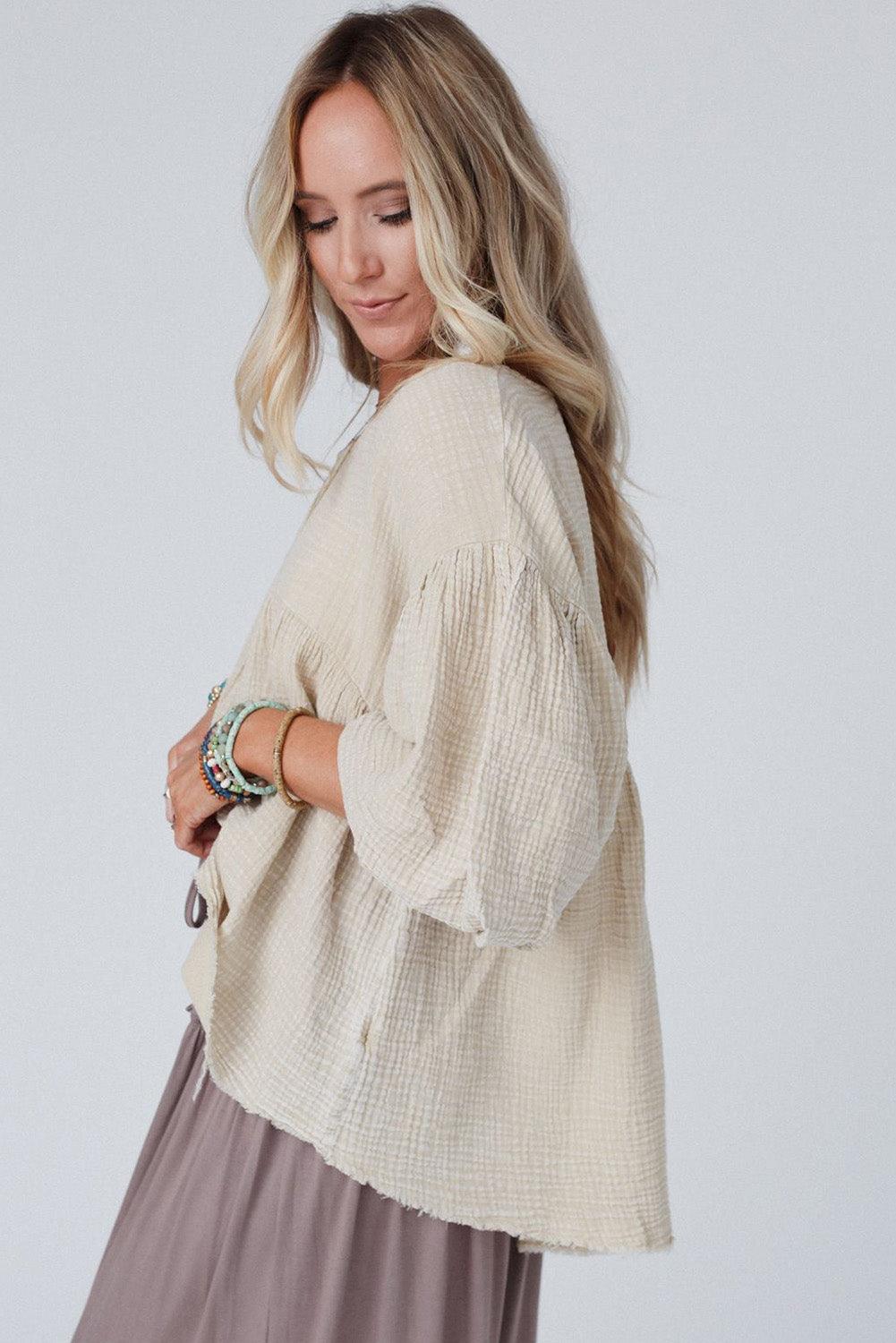 Textured Bubble Sleeves Top - L & M Kee, LLC