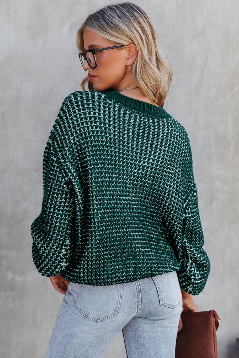 Green Heathered Knit Drop Shoulder Puff Sleeve Sweater - L & M Kee, LLC