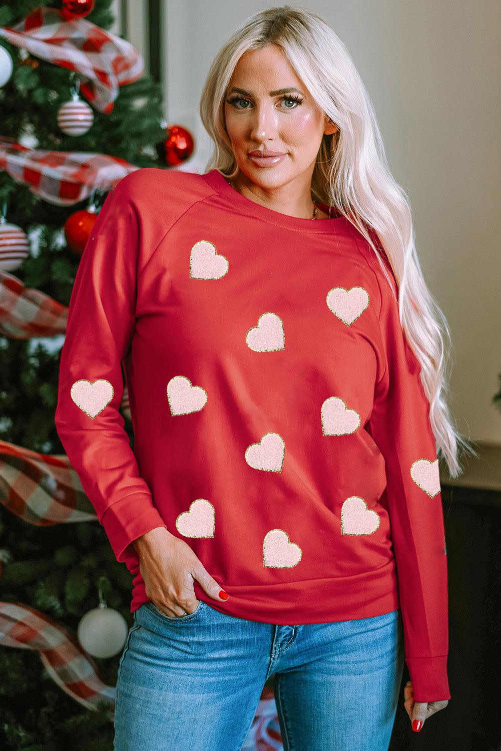 Fiery Red Chenille MERRY Christmas Raglan Sleeve Sweatshirt - L & M Kee, LLC