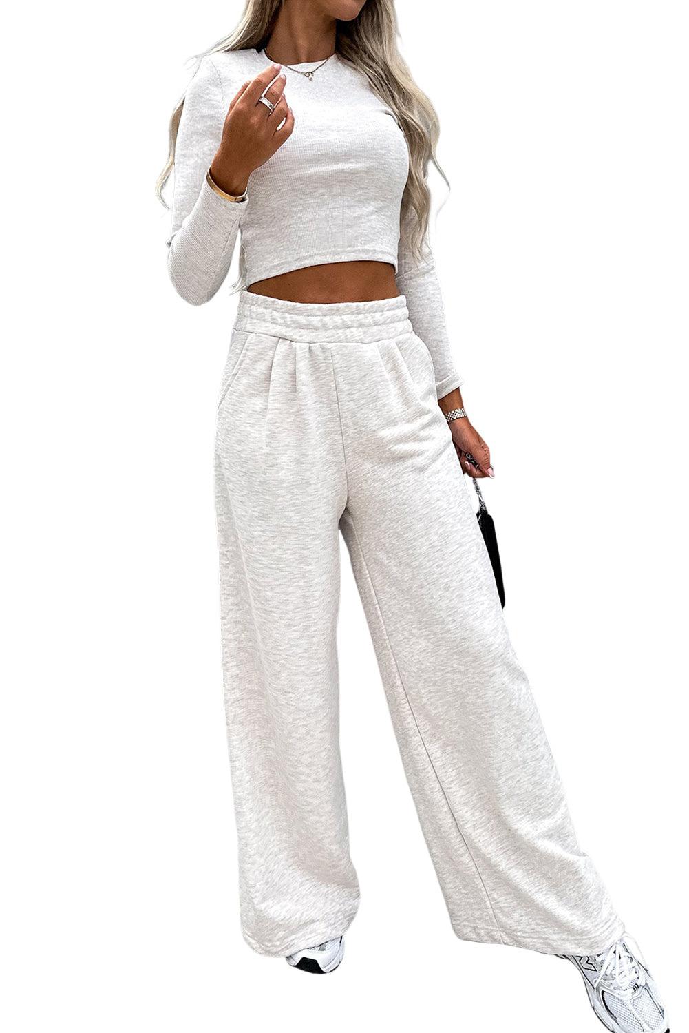 Black Crop Top and Wide Leg Pants Two Piece Set - L & M Kee, LLC