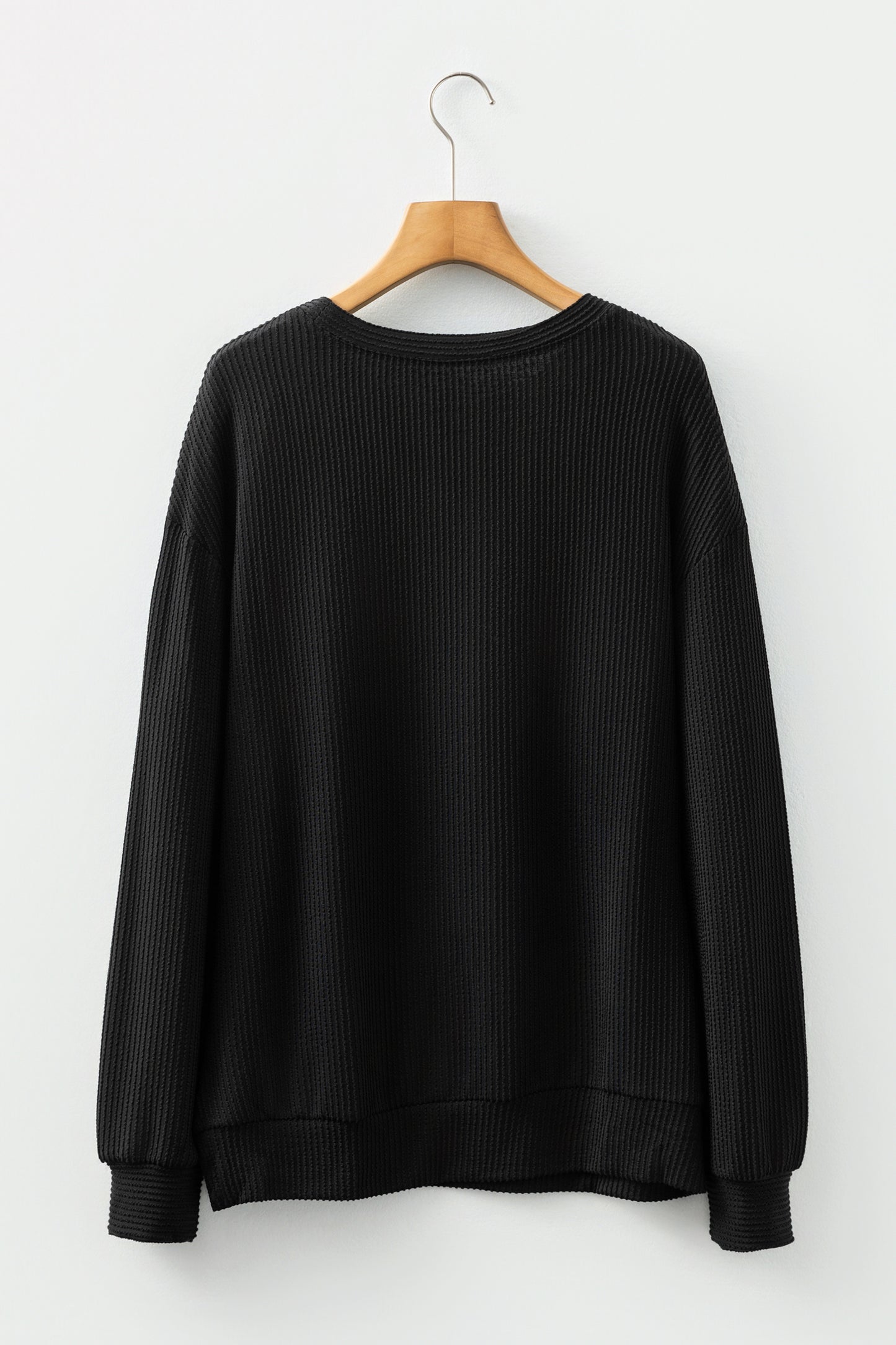 Racing Red Twisted Rib Outlined Merry Letter Graphic Loose Long Sleeve Top