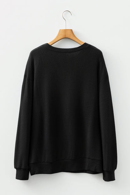 Racing Red Twisted Rib Outlined Merry Letter Graphic Loose Long Sleeve Top