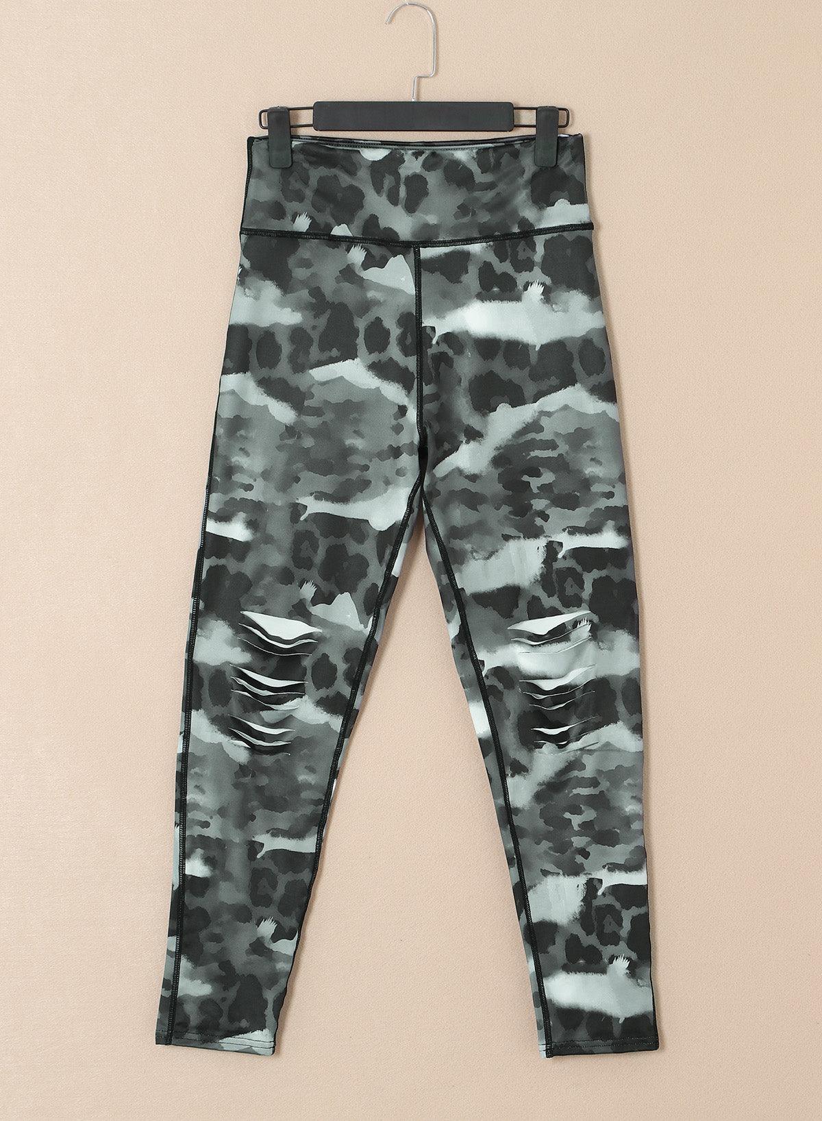 Leopard Animal Print Ripped Knee Leggings - L & M Kee, LLC