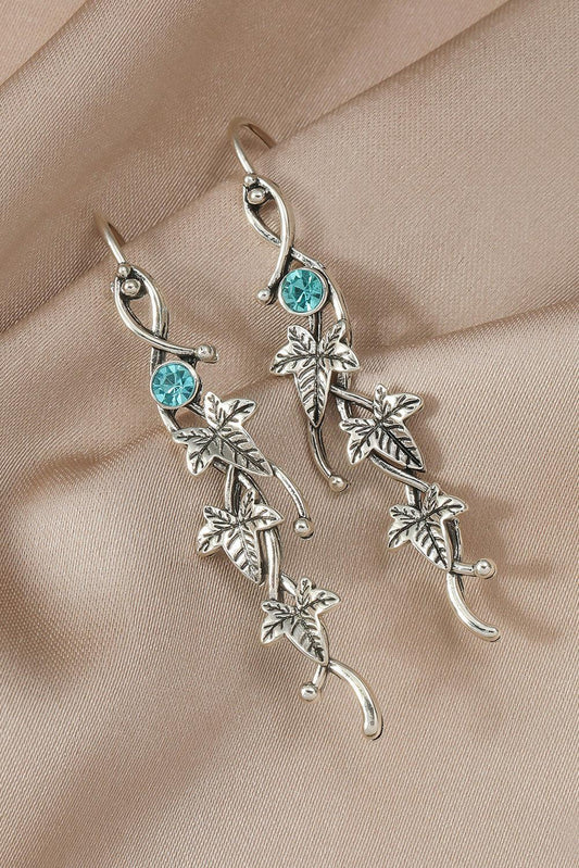 Silvery Vintage Ivy Leaf Gemstone Dangle Earrings