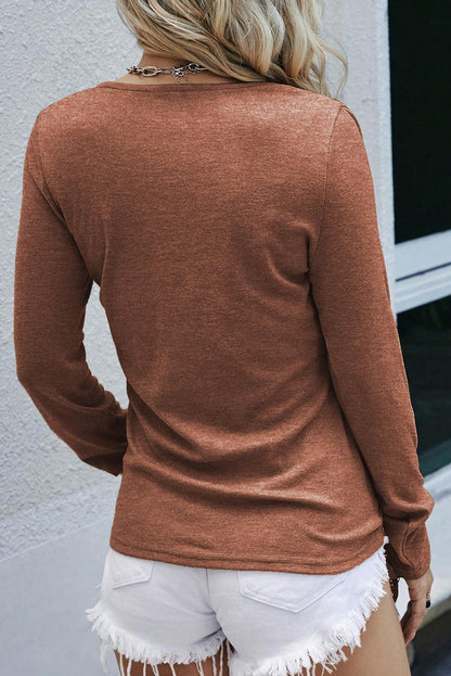 Chestnut Long Sleeve Snap Button Henley Top - L & M Kee, LLC