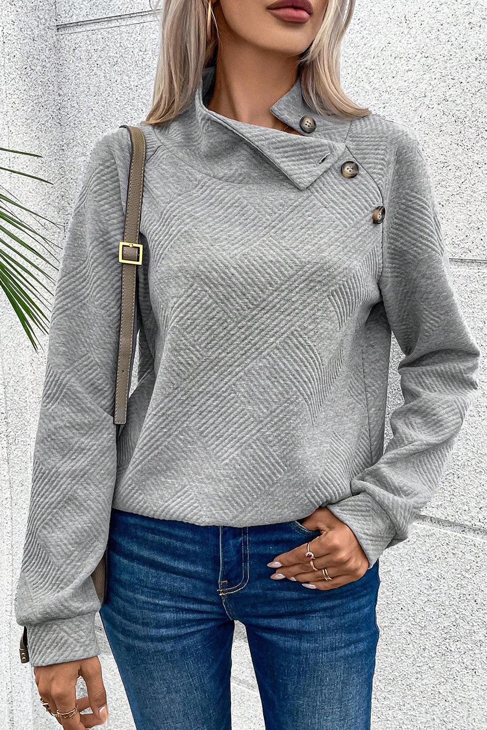 Gray Textured Contrast Splicing Raglan Sleeve Top - L & M Kee, LLC