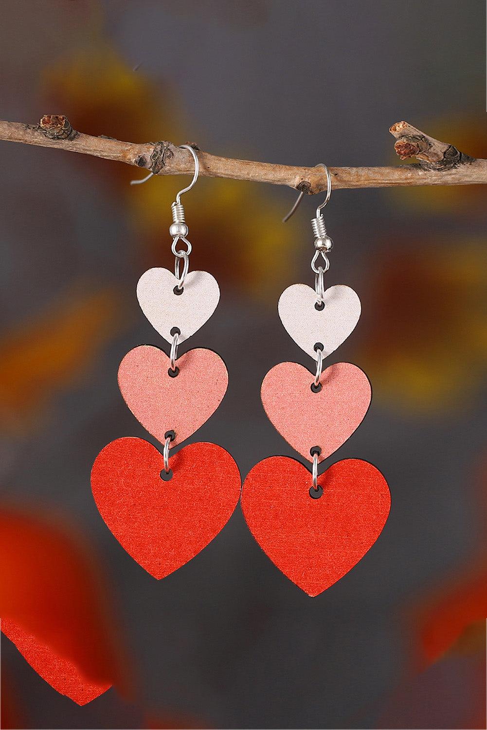 Red Valentines Day Heart Shape Tiered Dangle Earring - L & M Kee, LLC