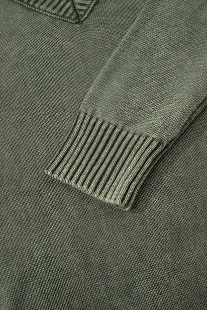 Black Mineral Wash V Neck Knit Exposed Seam Drop Shoulder Loose Sweater