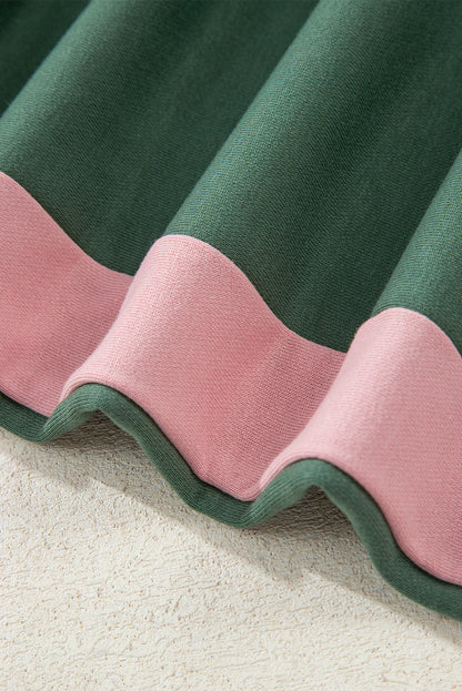 Rose Red 2pcs Color Block Pullover Loose Pant Set