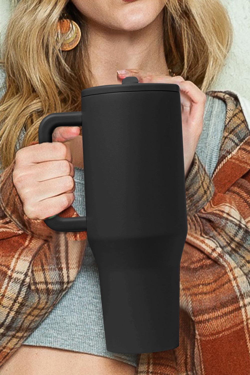 Black Frosted Stainless Handle Large Vacuum Cup with Straw 40oz - L & M Kee, LLC