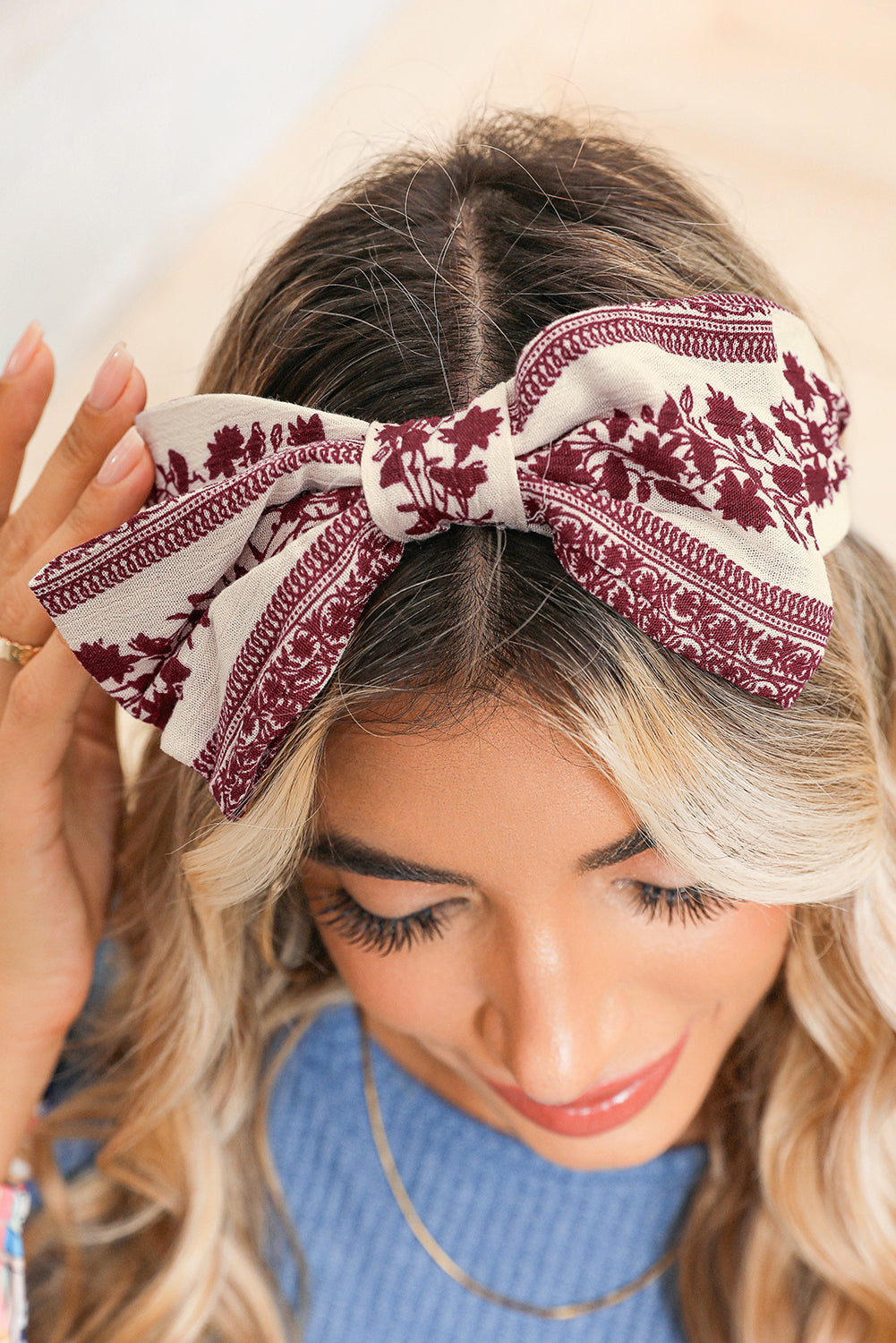 Coral Retro Floral Vine Printed Bow Knot Headband