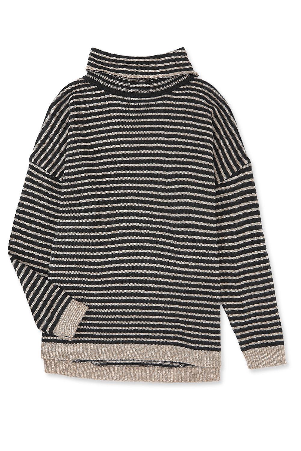 Black Striped Turtleneck Loose Sweater - L & M Kee, LLC