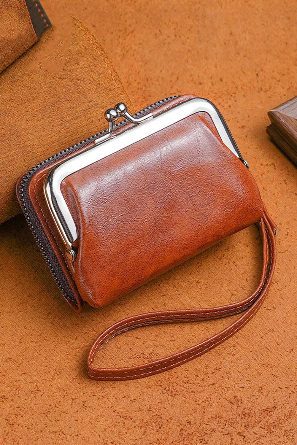 Chestnut Minimalist Wristlet PU Leather Coin Purse - L & M Kee, LLC