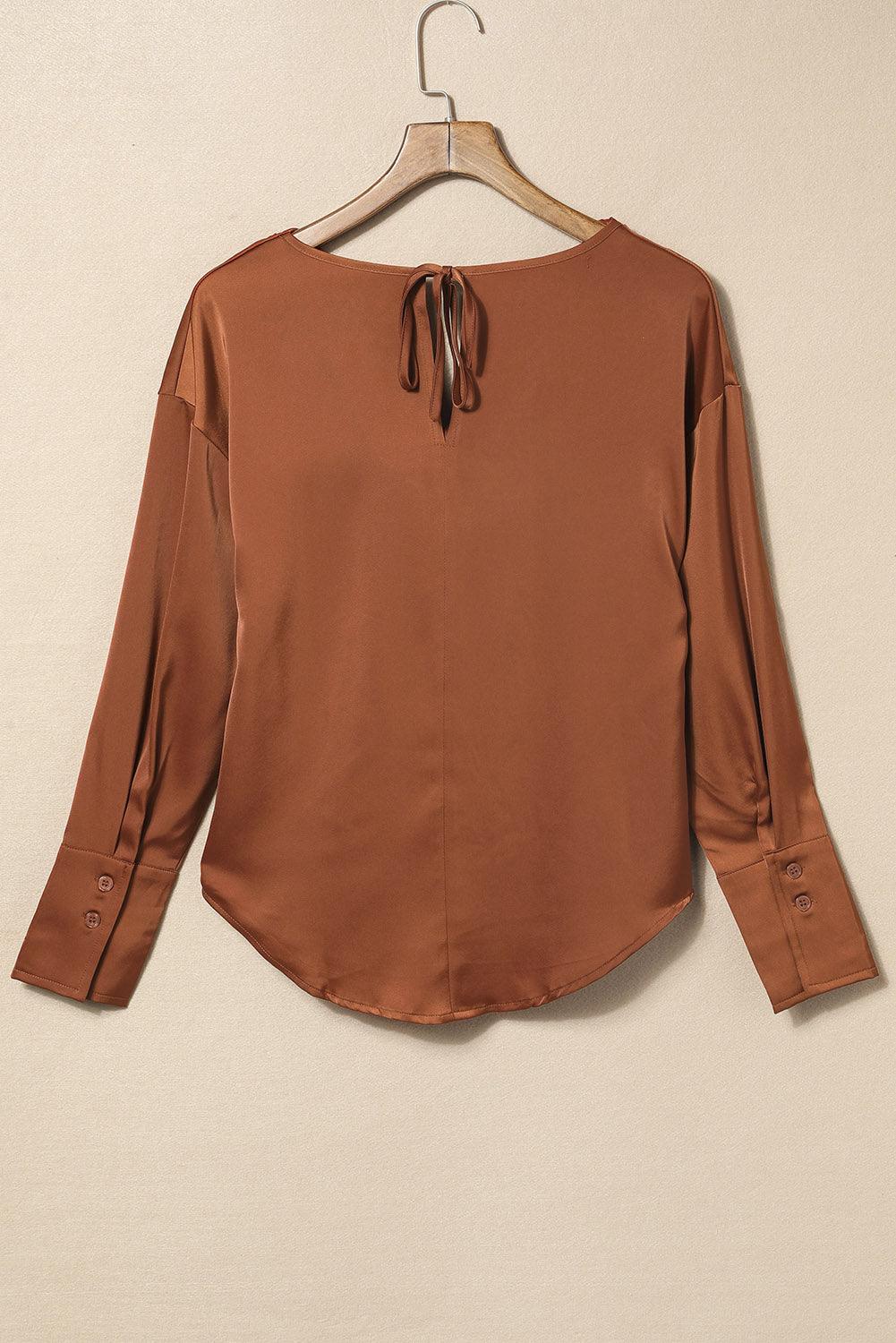 Cowl Neck Long Sleeve Elegant Blouse - L & M Kee, LLC