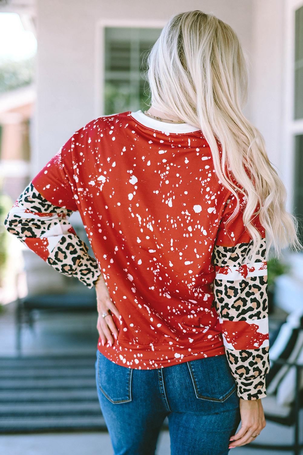 Red Tie Dye Leopard Christmas Tree Graphic Top - L & M Kee, LLC