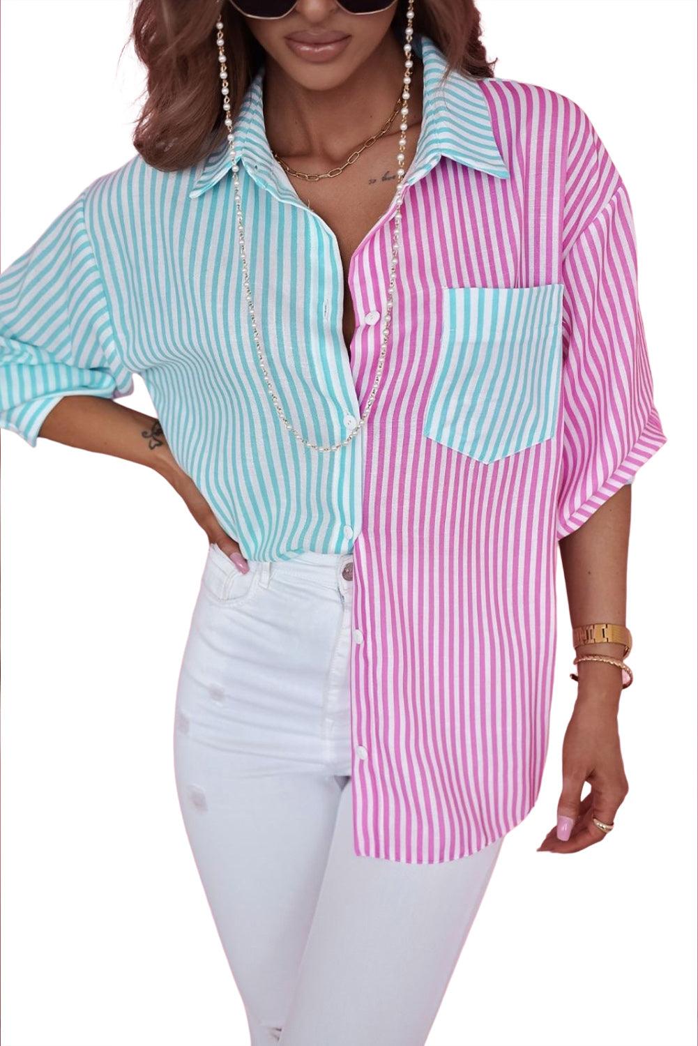 Contrast Striped Print Shirt - L & M Kee, LLC