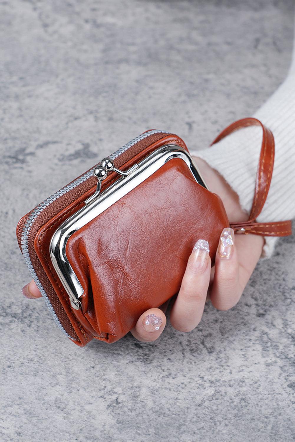 Chestnut Minimalist Wristlet PU Leather Coin Purse - L & M Kee, LLC