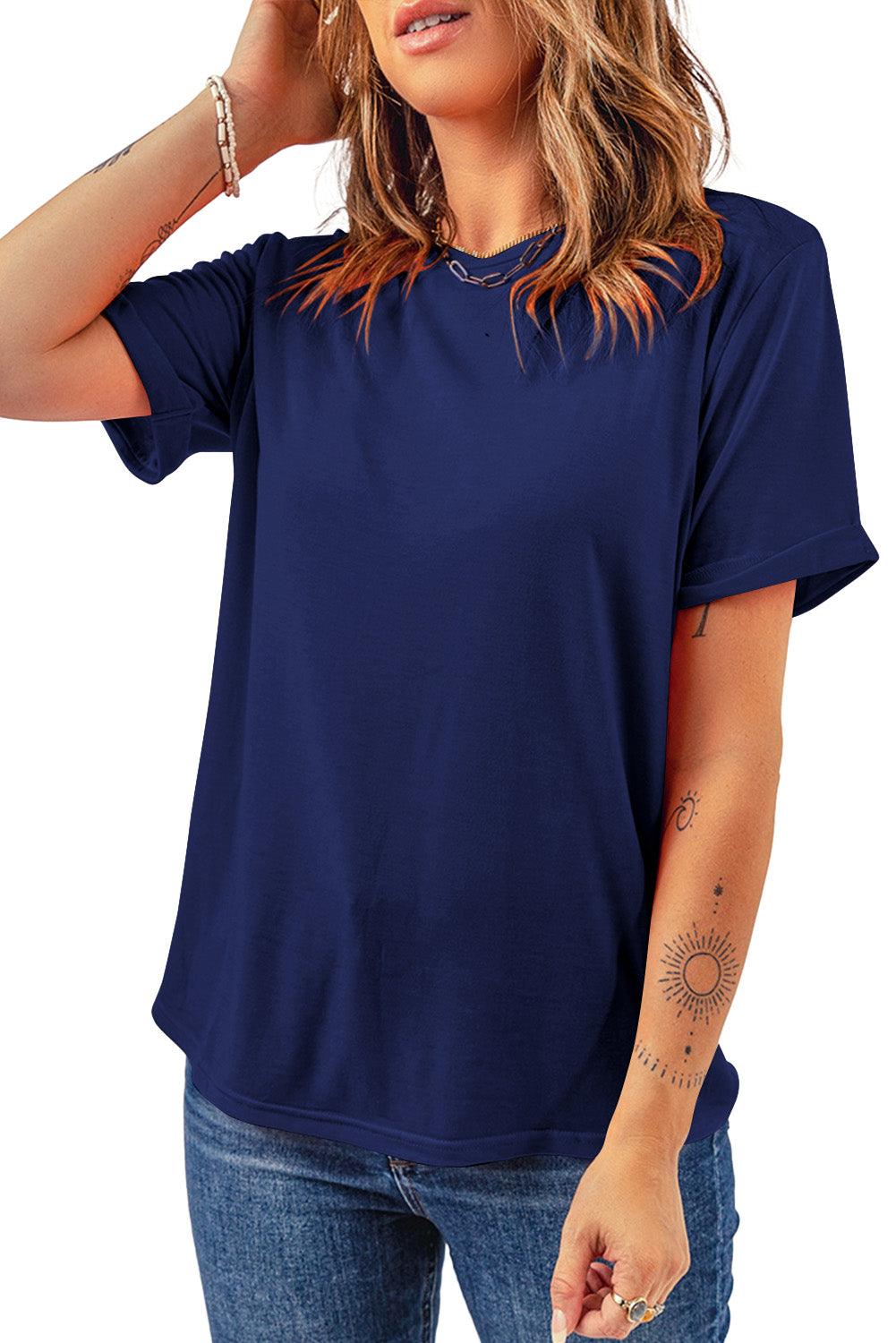 Blue Casual Plain Crew Neck Tee - L & M Kee, LLC