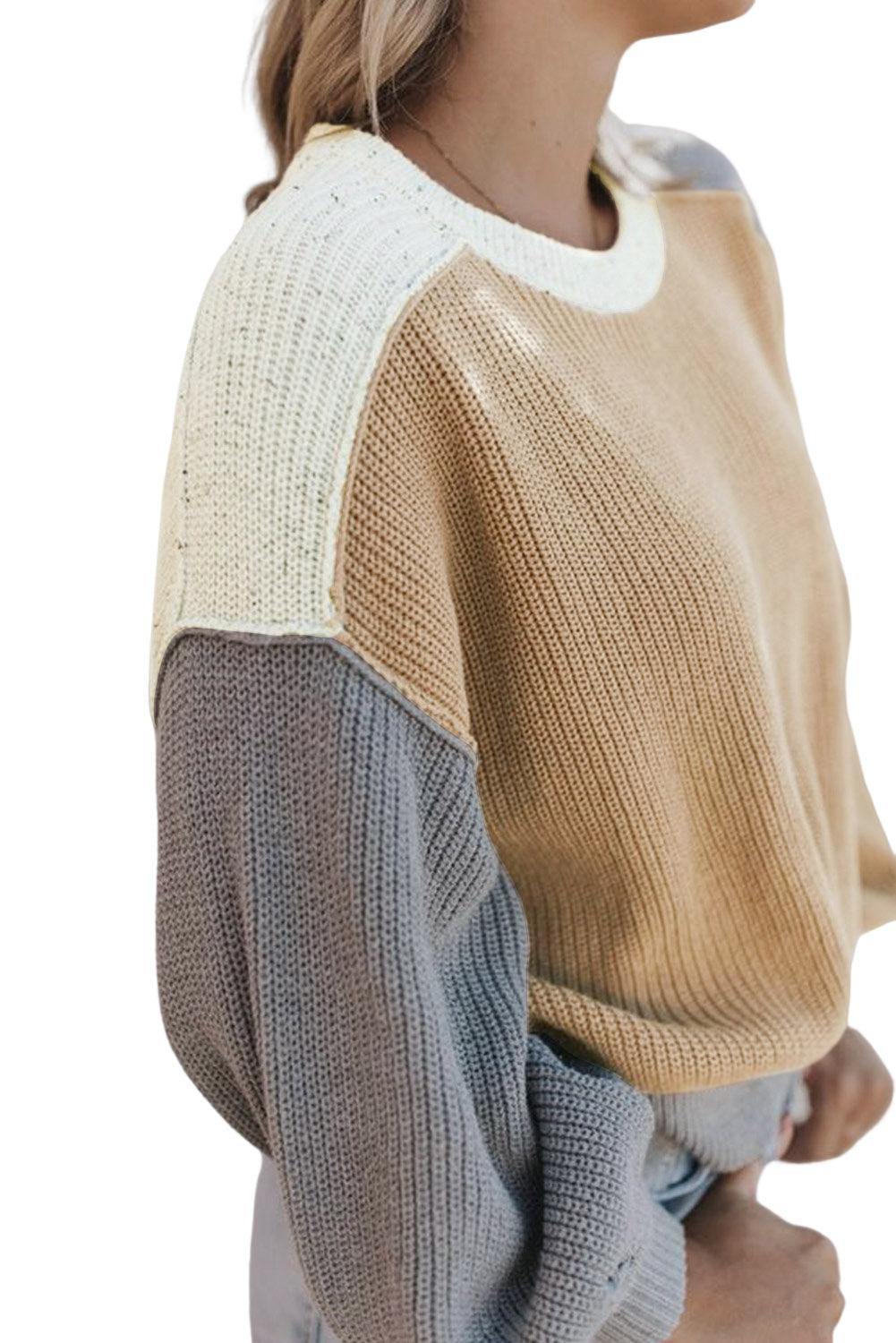 Multicolor Color Block Patchwork Baggy Sweater - L & M Kee, LLC