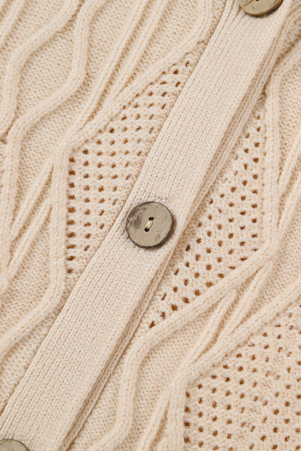 Apricot Plus Size Knitted Hollow out Button up Cardigan - L & M Kee, LLC