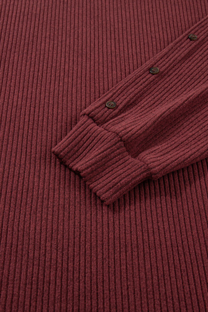 Wild Ginger Plus Size Ribbed Button Decor Long Sleeve Loose Top