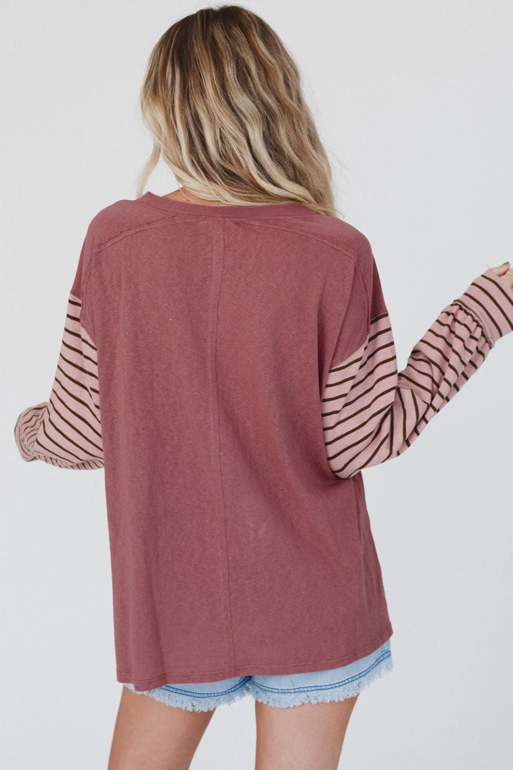 Red Colorblock Striped Bishop Sleeve Top - L & M Kee, LLC