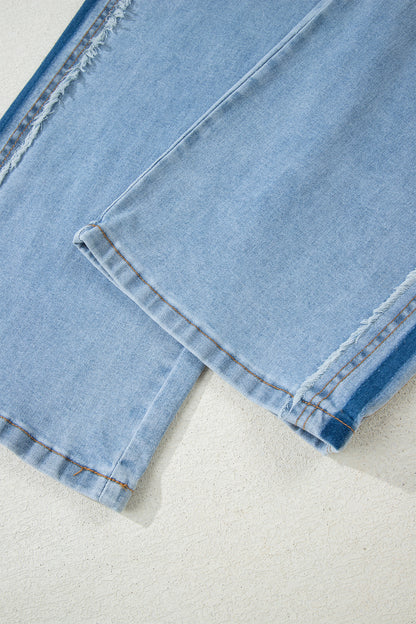 Beau Blue Contrast Stripe Frayed Side Panel Patchwork Shift Jeans
