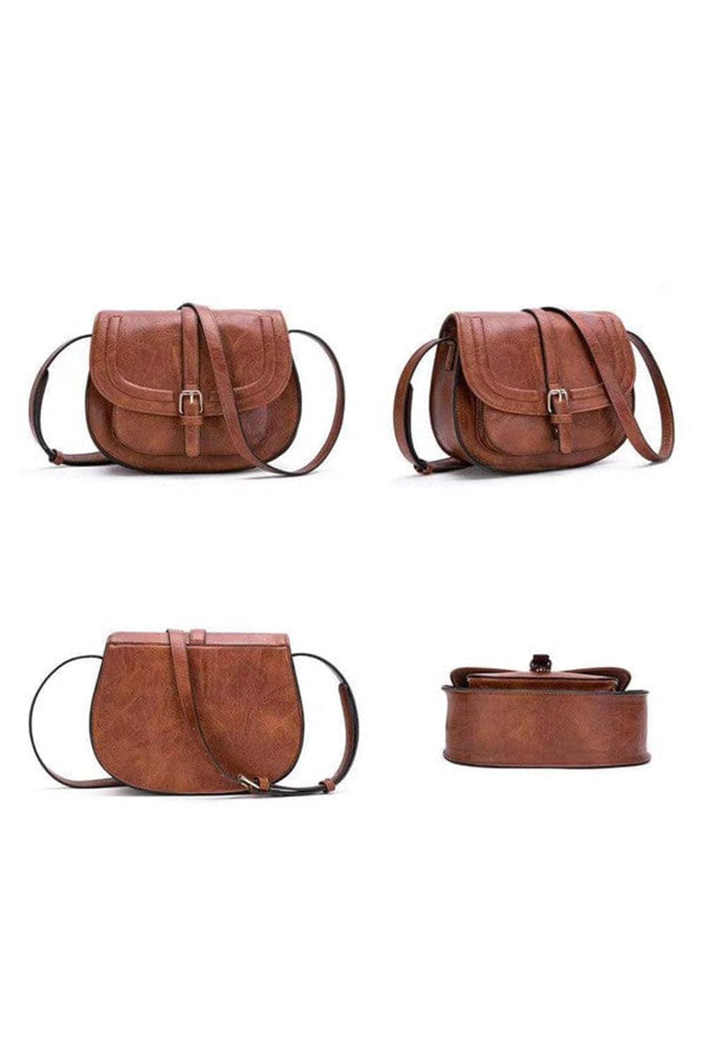 Chestnut Flapped Magnetic Buckle PU Leather Shoulder Bag - L & M Kee, LLC