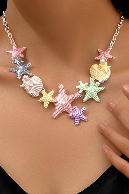 Gold Starfish Seashell Pearl Adjustable Chain Necklace - L & M Kee, LLC