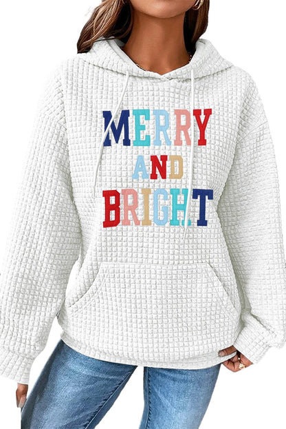 White MERRY AND BRIGHT Lattice Texture Hoodie - L & M Kee, LLC