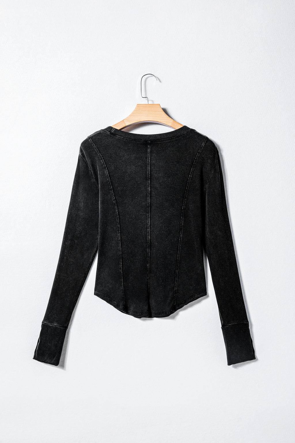 Black Exposed Seam Ribbed Long Sleeve Top