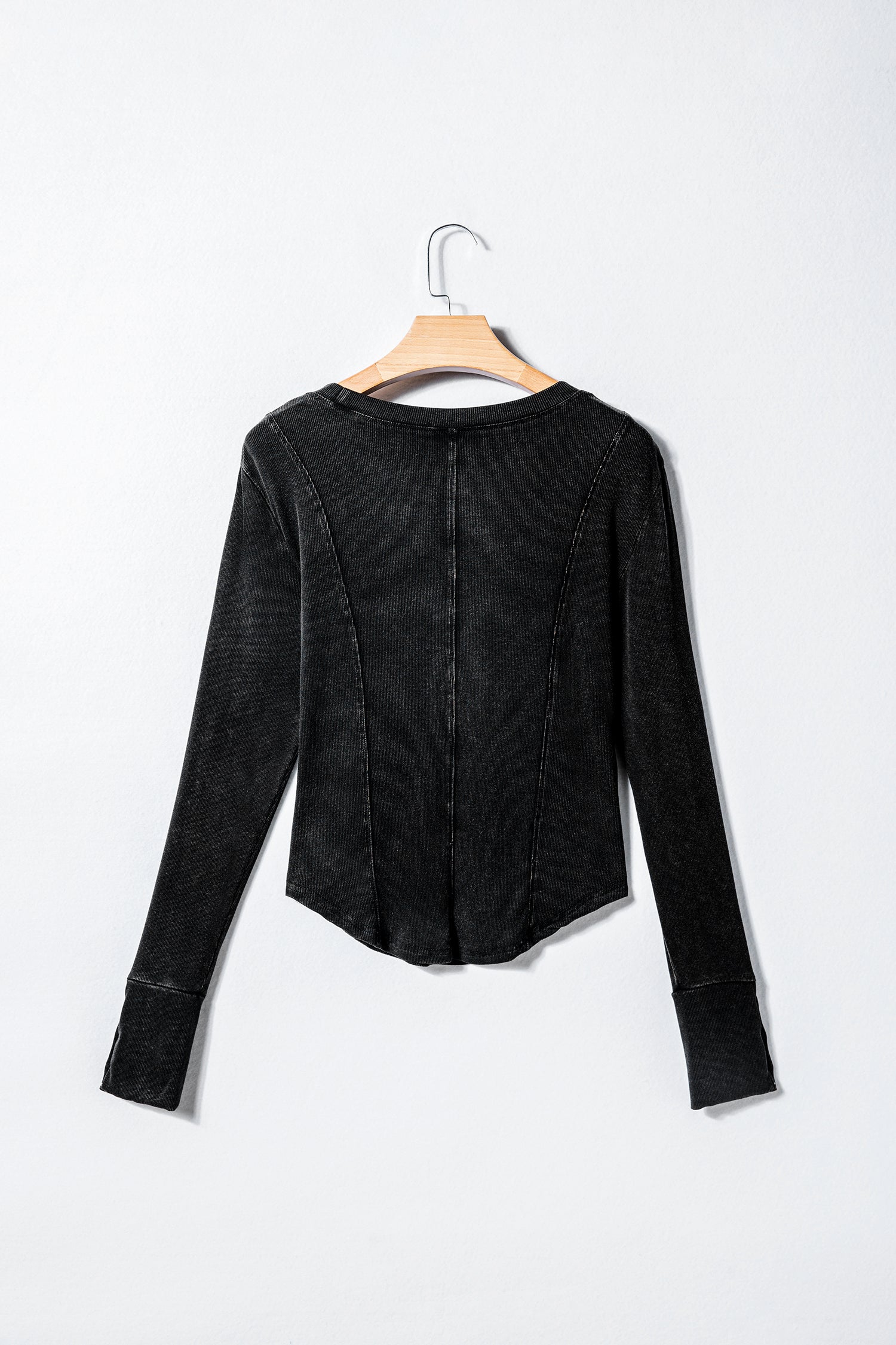 Black Exposed Seam Ribbed Long Sleeve Top