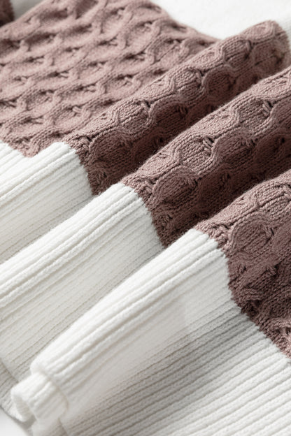 Green Mixed Texture Knit Striped Color Block Loose Sweater