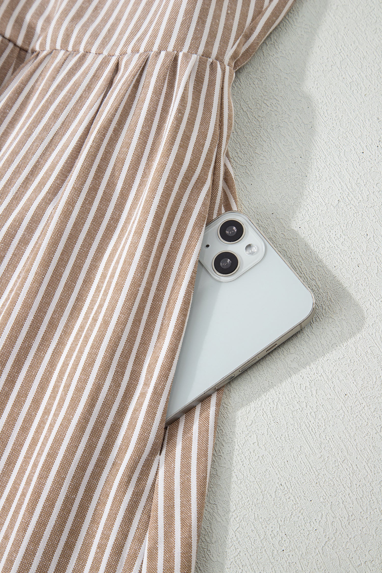 Khaki Stripe Flutter Sleeve Buttoned Front Slit Maxi Dress