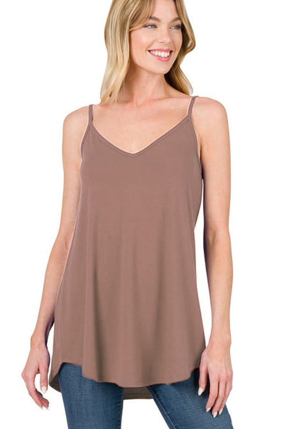 Pitaya Pink Spaghetti Strap V-Neck Flowy Tunic Tank Top - L & M Kee, LLC