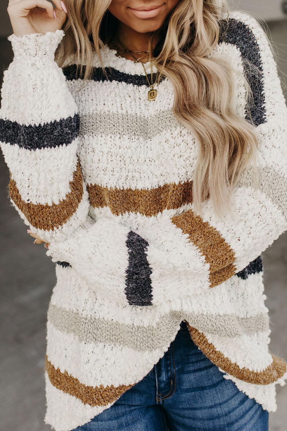 Striped Popcorn Knit Sweater - L & M Kee, LLC