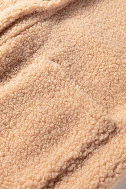 Light French Beige Big Button Accent Fuzzy Pocket Vest