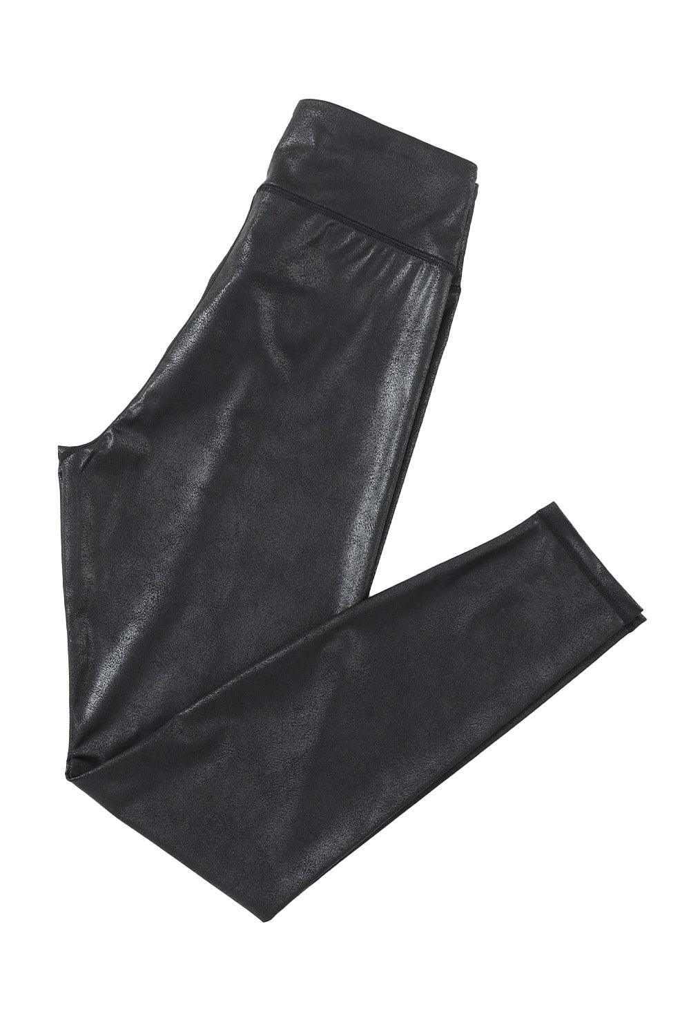 Black Crossed Dip Waist Sleek Leather Leggings - L & M Kee, LLC