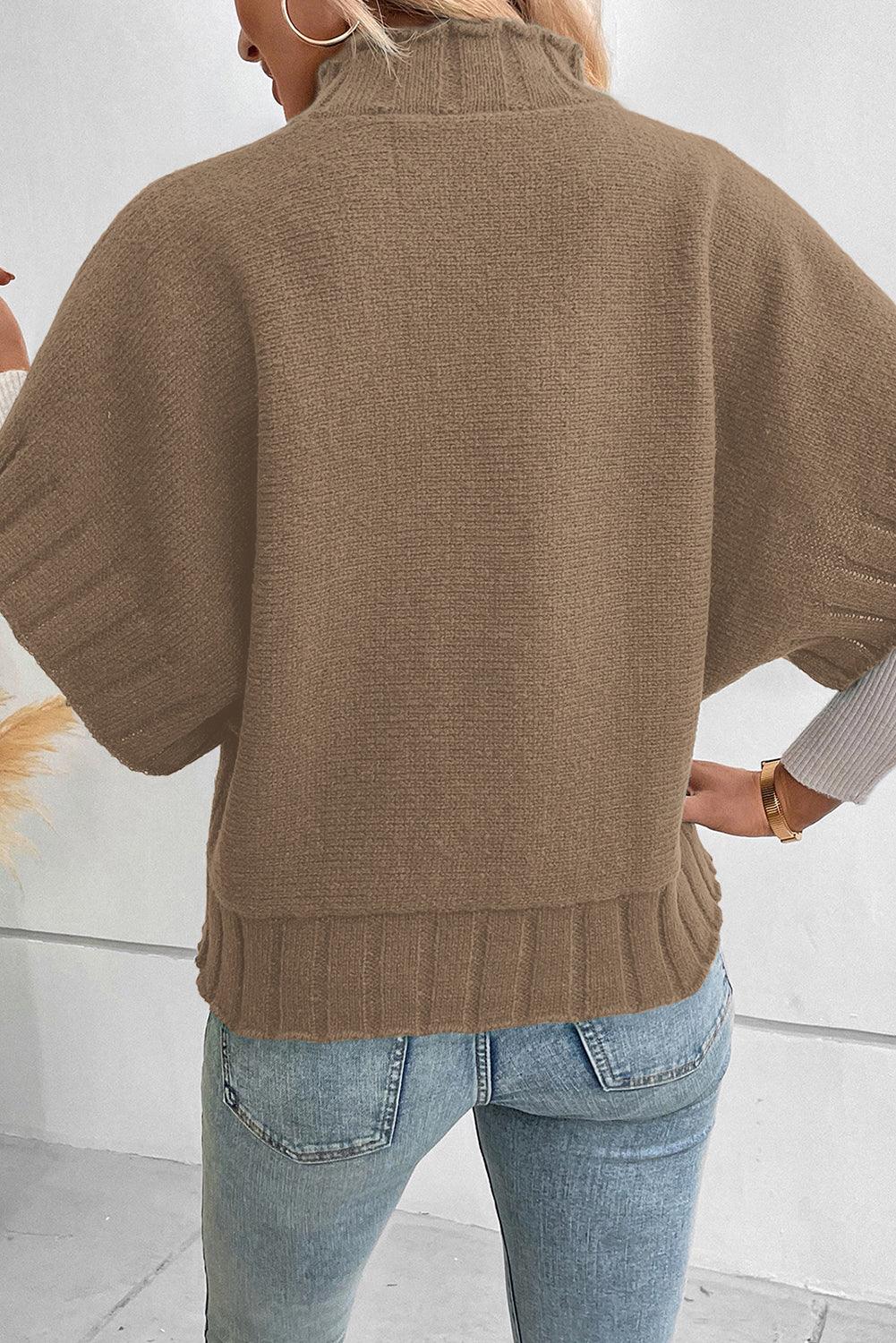 Desert Palm Mock Neck Batwing Short Sleeve Knit Sweater - L & M Kee, LLC