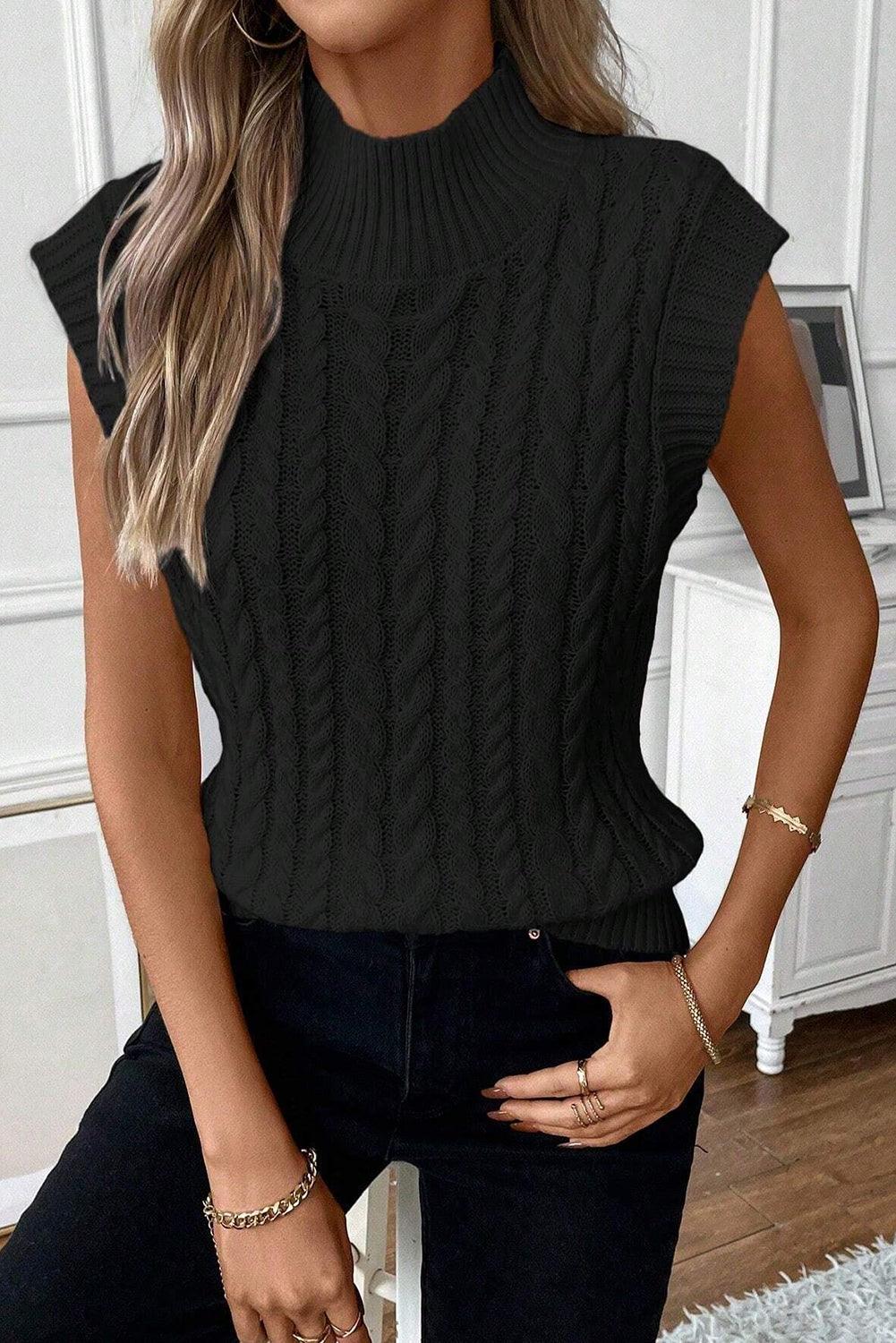 Black Cable Knit High Neck Sweater Vest - L & M Kee, LLC