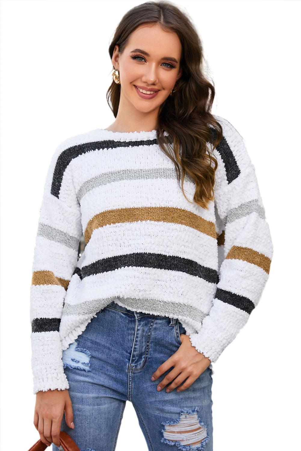 Striped Popcorn Knit Sweater - L & M Kee, LLC