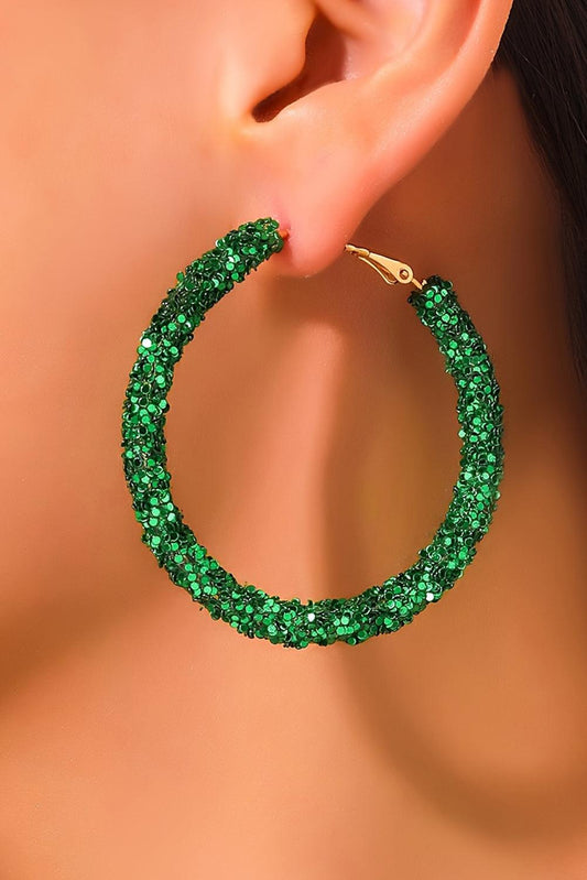 Dark Green St. Patricks Fashion Daring Sequin Loop Earrings - L & M Kee, LLC
