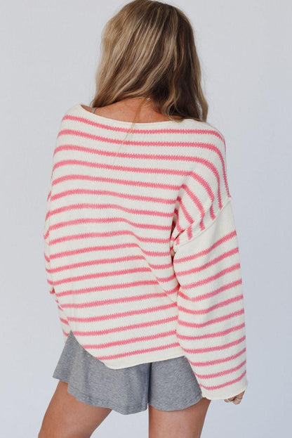 Yellow Striped Drop Shoulder Oversized Sweater - L & M Kee, LLC