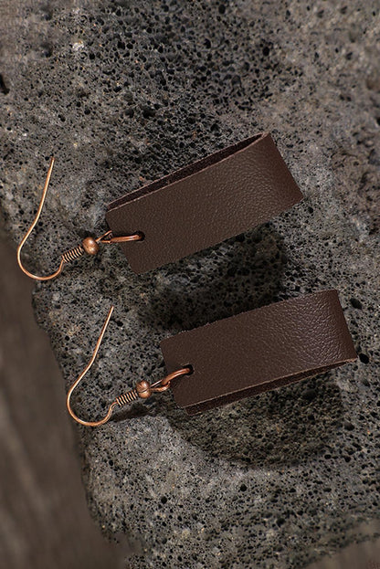 Dark Brown Circle PU Leather Drop Earrings - L & M Kee, LLC